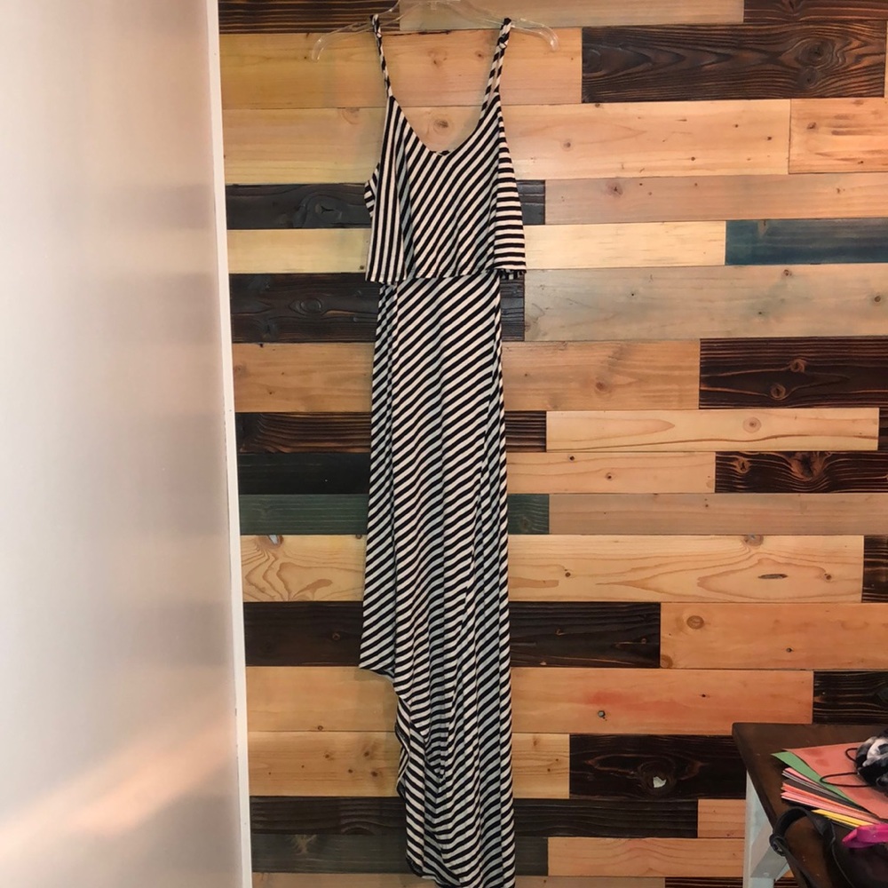 Black& white striped asymmetrical hem maxi